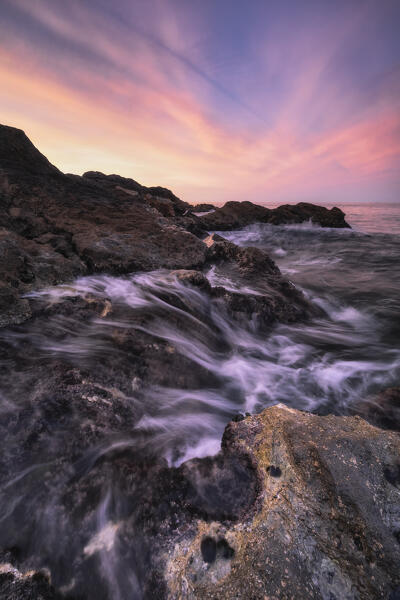 Detail at dawn on the Trigliano cliff in Tellaro, municipality of Lerici, La Spezia province, Liguria district, Italy, Europe
