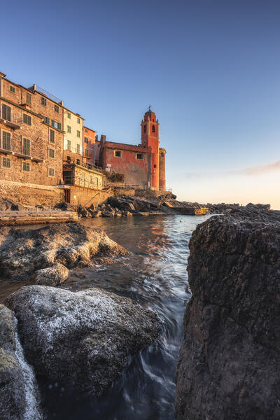 Sunset on the village of Tellaro, municipality of Lerici, La Spezia province, Liguria district, Italy, Europe