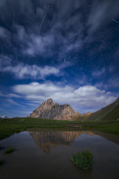 Italy, Piedmont, Cuneo District, Maira Valley - startrail at Rocca la Meja