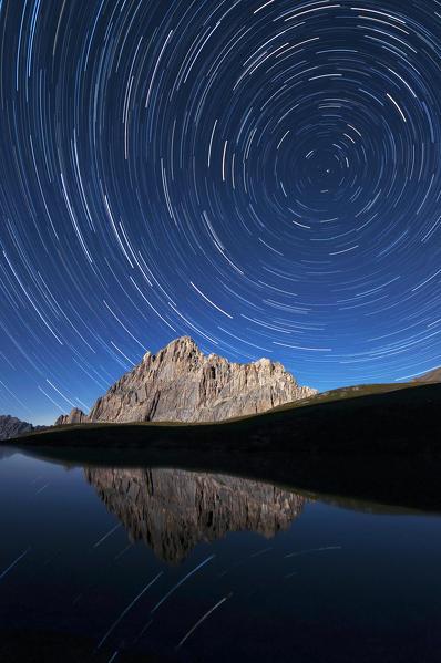 Italy, Piedmont, Cuneo District, Maira Valley - startrail at Rocca la Meja