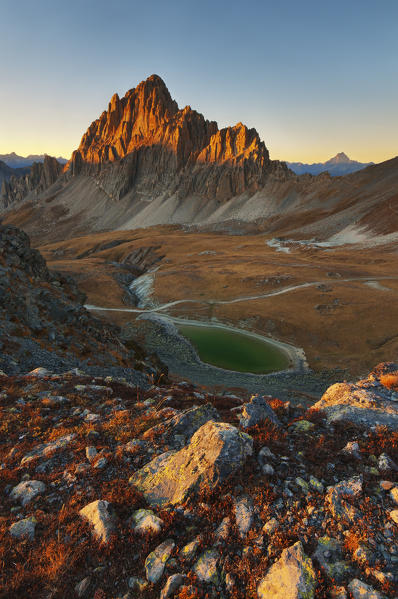 Italy, Piedmont, Cuneo District, Maira Valley - Rocca la Meja at Sunset