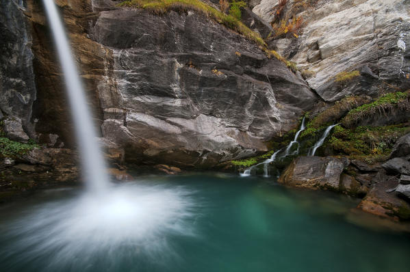 Italy, Piedmont, Cuneo District, Maira Valley- Pis Del Passet waterfall