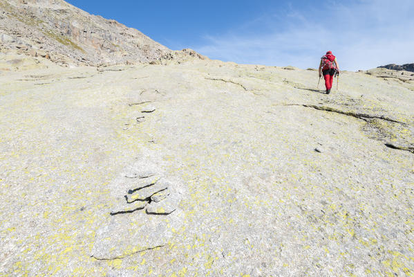Hiker, Eugio valley, Locana, Orco Valley, Gran Paradiso National Park, Piedmont, Italian alps, Italy