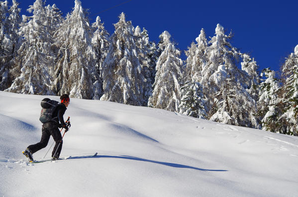 Ski touring at Cima della Rosetta, Valgerola, Lombardy, Italy