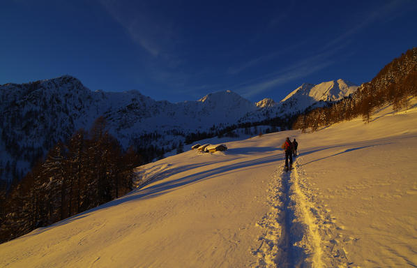 The first light of the day, Alpe Olano, Valgerola, Valtellina, Lombary, Italy