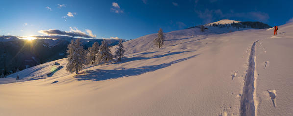 Sunrise after a snowfall at Cima della Rosetta, Valgerola, Valtellina, Lombardy, Italy, Alps