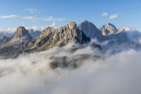 Giau Pass in the clous, Veneto, Italy, Europe