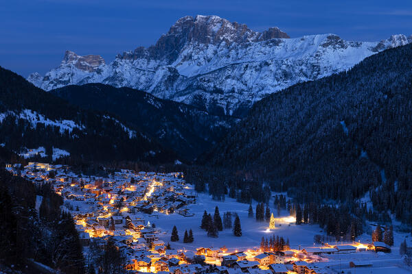 Falcade and Monte Civetta at night. Veneto, Italy.