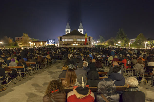 Europe, Balkans, Bosnia and Herzegovina, Medjugorje. An open air mass at James Parish Church in Medjugorje