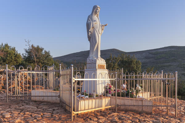 Europe, Balkans, Bosnia and Herzegovina, Medjugorje. The statue of the Virgin Mary on the apparition hill