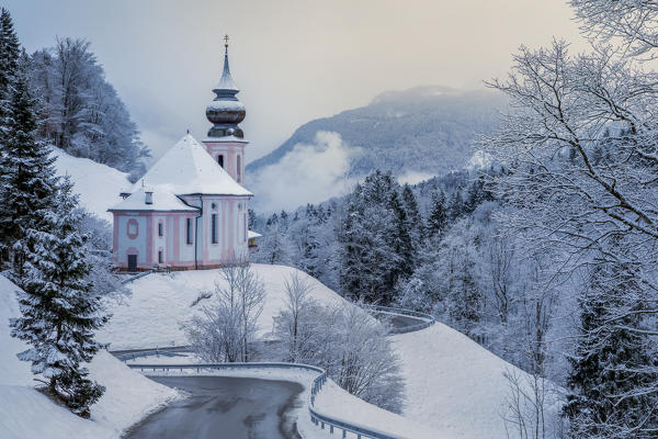 Pilgrimage church Maria Gern in winter, Berchtesgaden, Bavaria, Germany, Europe