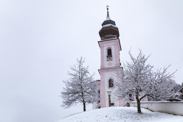 Pilgrimage church Maria Gern in winter, Berchtesgaden, Bavaria, Germany, Europe