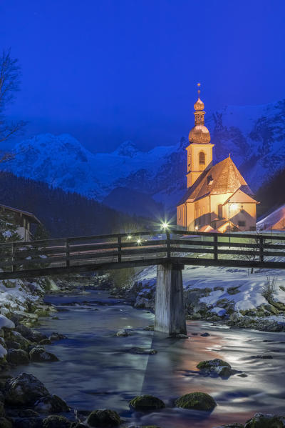 Parish Church of St. Sebastian, Ramsau near Berchtesgaden in winter, Berchtesgadener Land district, Upper Bavaria, Bavaria, Germany