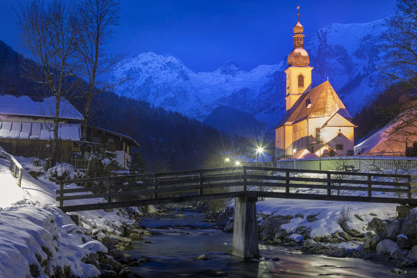 Parish Church of St. Sebastian, Ramsau near Berchtesgaden in winter, Berchtesgadener Land district, Upper Bavaria, Bavaria, Germany