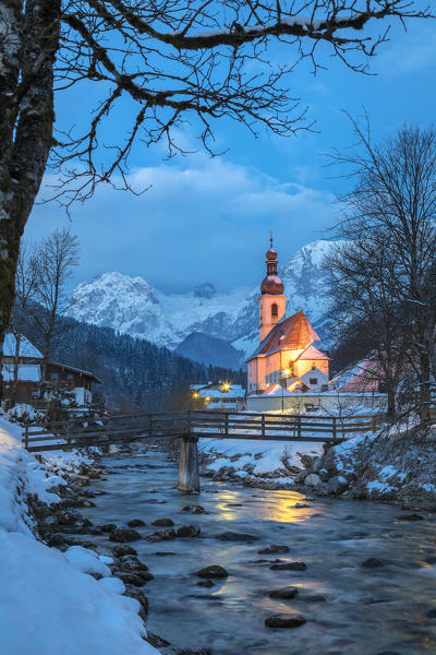 Parish Church of St. Sebastian, Ramsau near Berchtesgaden in winter, Berchtesgadener Land district, Upper Bavaria, Bavaria, Germany