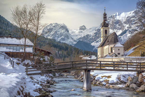 Parish Church of St. Sebastian, Ramsau near Berchtesgaden in winter, Berchtesgadener Land district, Upper Bavaria, Bavaria, Germany