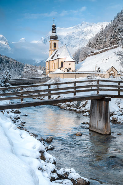 Parish Church of St. Sebastian, Ramsau near Berchtesgaden in winter, Berchtesgadener Land district, Upper Bavaria, Bavaria, Germany