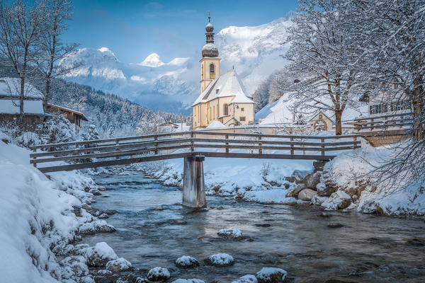 Parish Church of St. Sebastian, Ramsau near Berchtesgaden in winter, Berchtesgadener Land district, Upper Bavaria, Bavaria, Germany