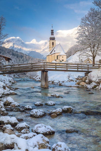 Parish Church of St. Sebastian, Ramsau near Berchtesgaden in winter, Berchtesgadener Land district, Upper Bavaria, Bavaria, Germany