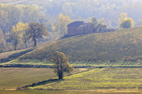 Monferrato, Asti district, Piedmont, Italy. Autumn in the Monferrato wine region, old farmhouse
