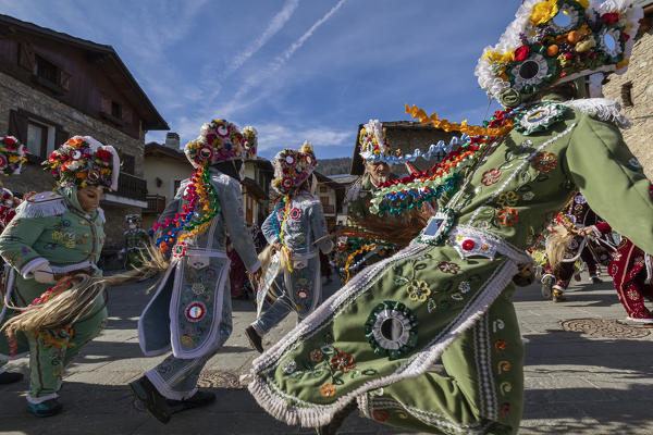 Aosta valley, Gignod, Italy. Alpine carnival Coumba Freida