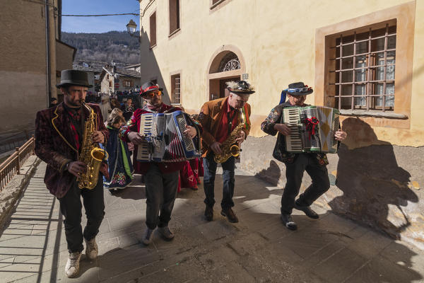 Aosta valley, Gignod, Italy. Alpine carnival Coumba Freida