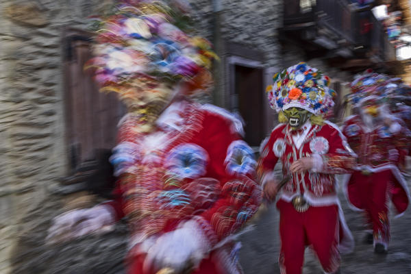 Aosta valley, Allein, Italy. Alpine carnival Coumba Freida