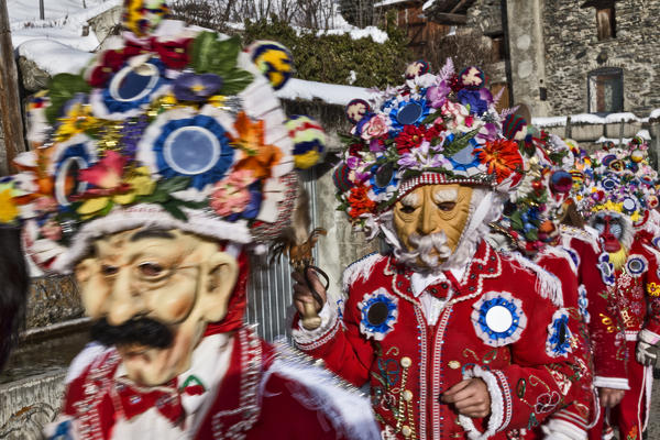 Aosta valley, Allein, Italy. Alpine carnival Coumba Freida