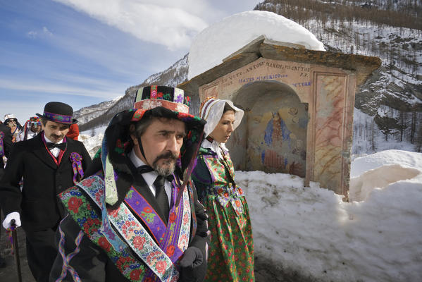 Varaita valley,Cuneo,Bellino,Piedmont,Italy. Alpine carnival La Beo de Blins