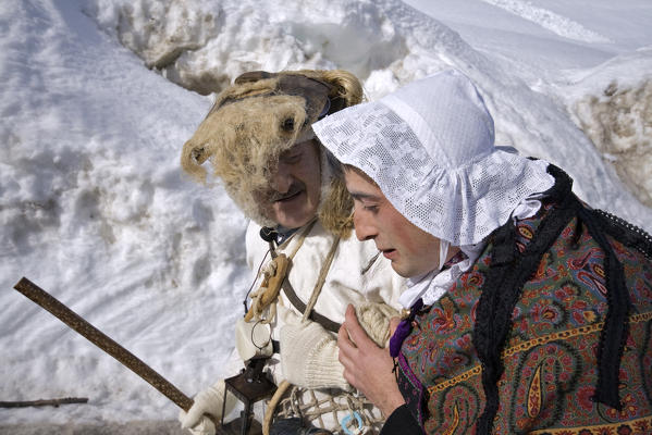 Varaita valley,Cuneo,Bellino,Piedmont,Italy. Alpine carnival La Beo de Blins