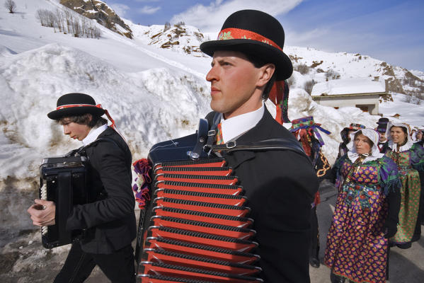 Varaita valley,Cuneo,Bellino,Piedmont,Italy. Alpine carnival La Beo de Blins