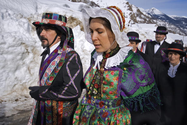 Varaita valley,Cuneo,Bellino,Piedmont,Italy. Alpine carnival La Beo de Blins