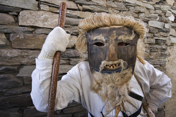 Varaita valley,Cuneo,Bellino,Piedmont,Italy. Alpine carnival La Beo de Blins