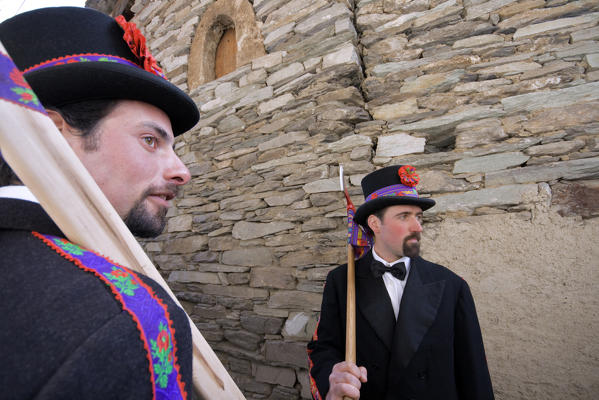 Varaita valley,Cuneo,Bellino,Piedmont,Italy. Alpine carnival La Beo de Blins