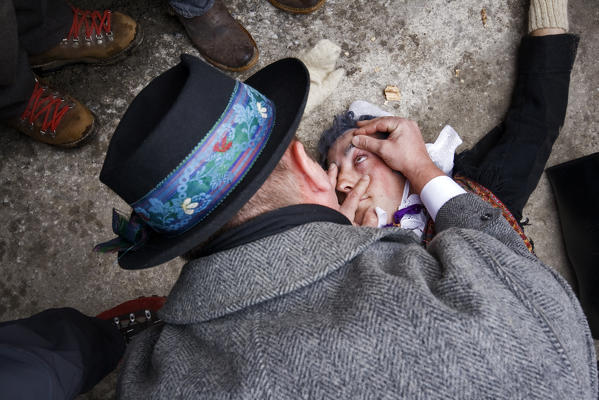 Varaita valley,Cuneo,Bellino,Piedmont,Italy. Alpine carnival La Beo de Blins