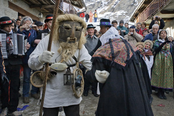 Varaita valley,Cuneo,Bellino,Piedmont,Italy. Alpine carnival La Beo de Blins