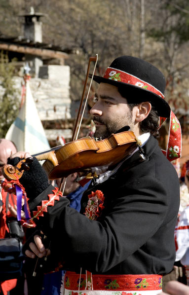 Varaita valley,Cuneo,Sampeyre,Piedmont,Italy. Alpine carnival La Baio di Sampeyre