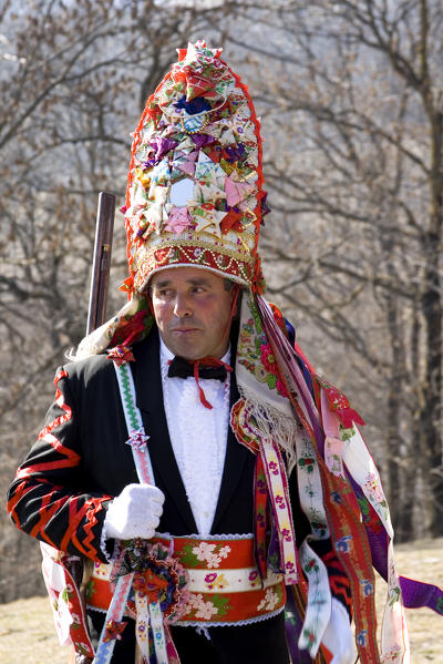 Varaita valley,Cuneo,Sampeyre,Piedmont,Italy. Alpine carnival La Baio di Sampeyre