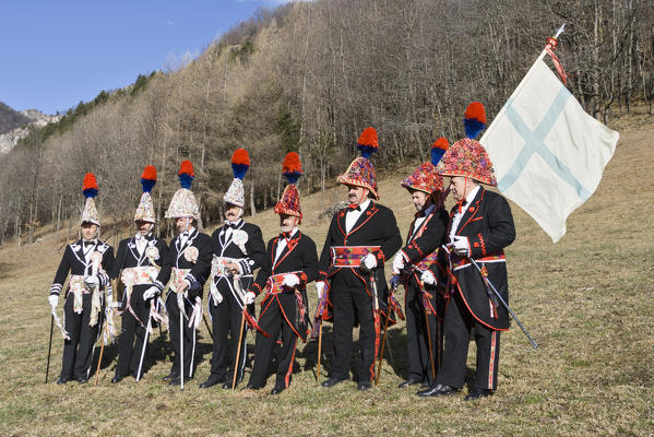 Varaita valley,Cuneo,Sampeyre,Piedmont,Italy. Alpine carnival La Baio di Sampeyre, Calchesio