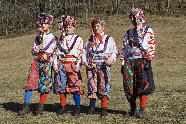 Varaita valley,Cuneo,Sampeyre,Piedmont,Italy. Alpine carnival La Baio di Sampeyre, Calchesio