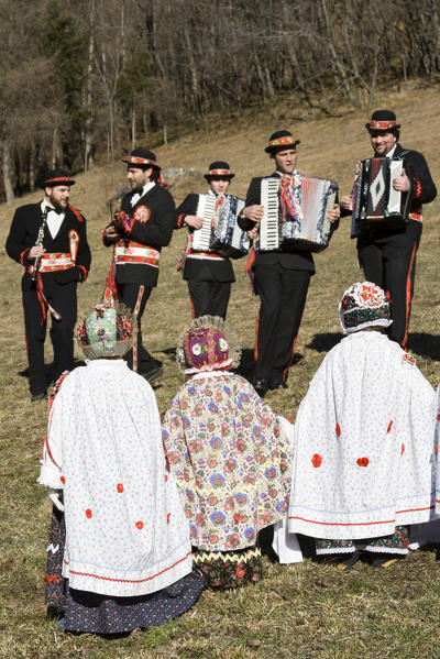 Varaita valley,Cuneo,Sampeyre,Piedmont,Italy. Alpine carnival La Baio di Sampeyre, Calchesio