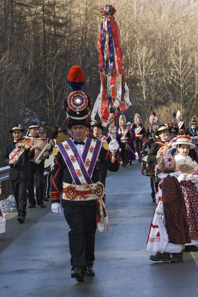 Varaita valley,Cuneo,Sampeyre,Piedmont,Italy. Alpine carnival La Baio di Sampeyre, Calchesio