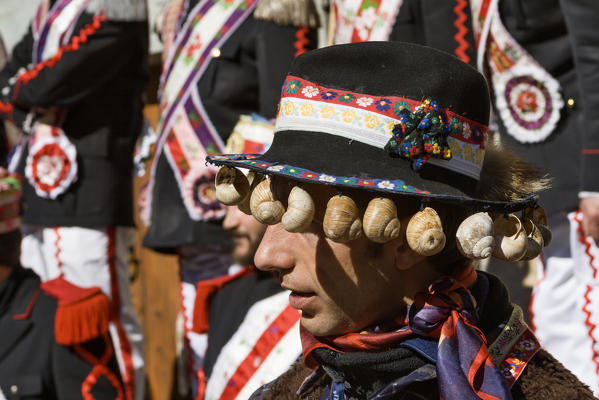 Varaita valley,Cuneo,Sampeyre,Piedmont,Italy. Alpine carnival La Baio di Sampeyre, Calchesio