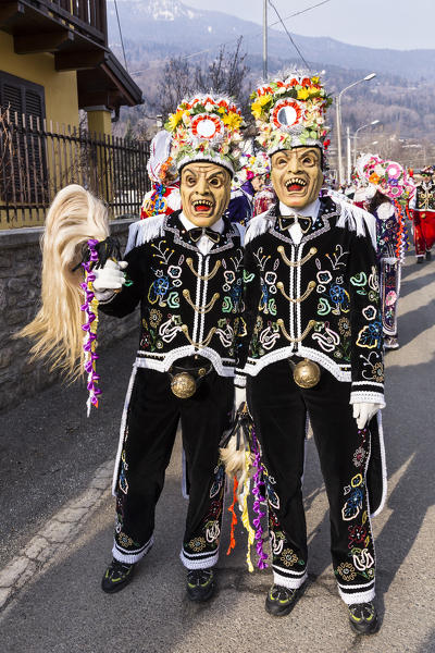 Aosta valley, Gignod, Italy. Alpine carnival Coumba Freida
