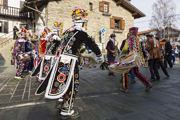 Aosta valley, Gignod, Italy. Alpine carnival Coumba Freida
