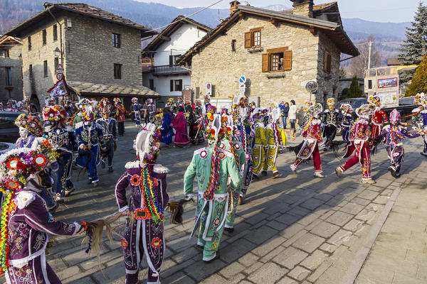 Aosta valley, Gignod, Italy. Alpine carnival Coumba Freida
