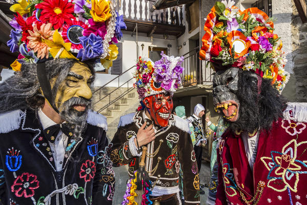 Aosta valley, Gignod, Italy. Alpine carnival Coumba Freida
