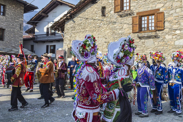 Aosta valley, Gignod, Italy. Alpine carnival Coumba Freida
