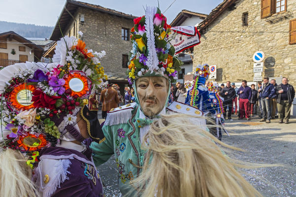 Aosta valley, Gignod, Italy. Alpine carnival Coumba Freida
