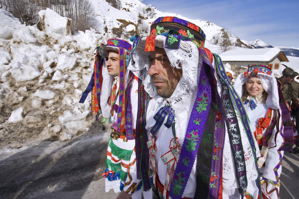 Varaita valley,Cuneo,Bellino,Piedmont,Italy. Alpine carnival La Beo de Blins